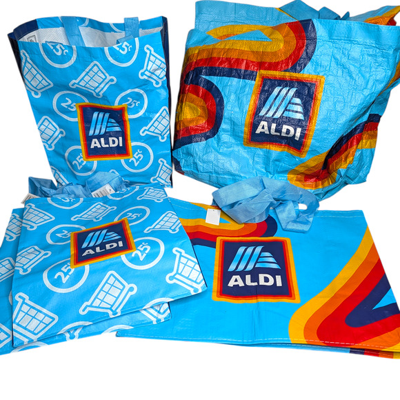 Aldi Handbags - 7 Aldi Rainbow & Shopping Cart Reusable Grocery Shopping Tote Bags
